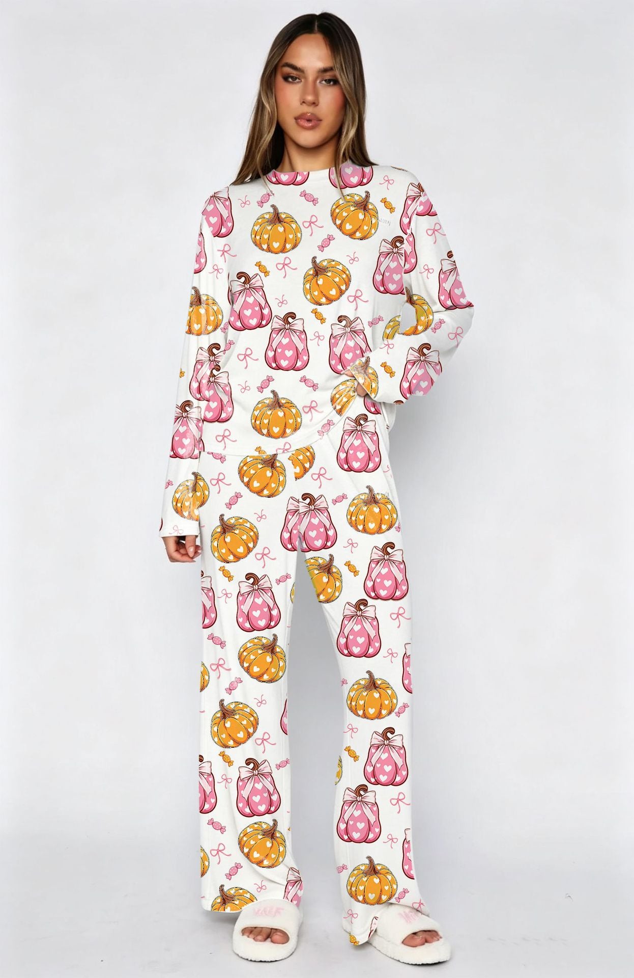 Halloween Pumpkin Print Pajama Set Long Sleeve
