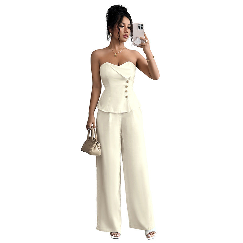 2026 Summer Strapless Top Wide Leg Pants Set