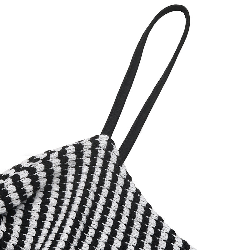 Retro Striped Knot Front Sleeveless Backless Romper for Women