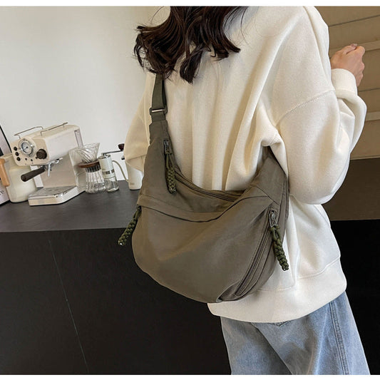 Olive Crossbody Moon Sling Bag Casual Nylon Shoulder Purse