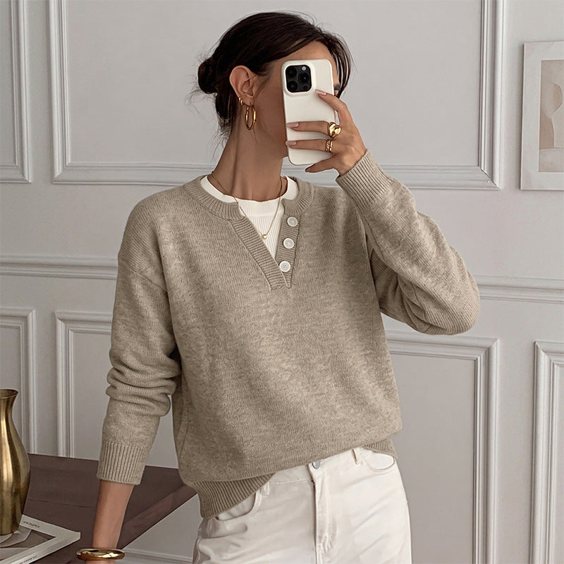 Colorblock Knit Sweater Relaxed Fit Long Sleeve Pullover