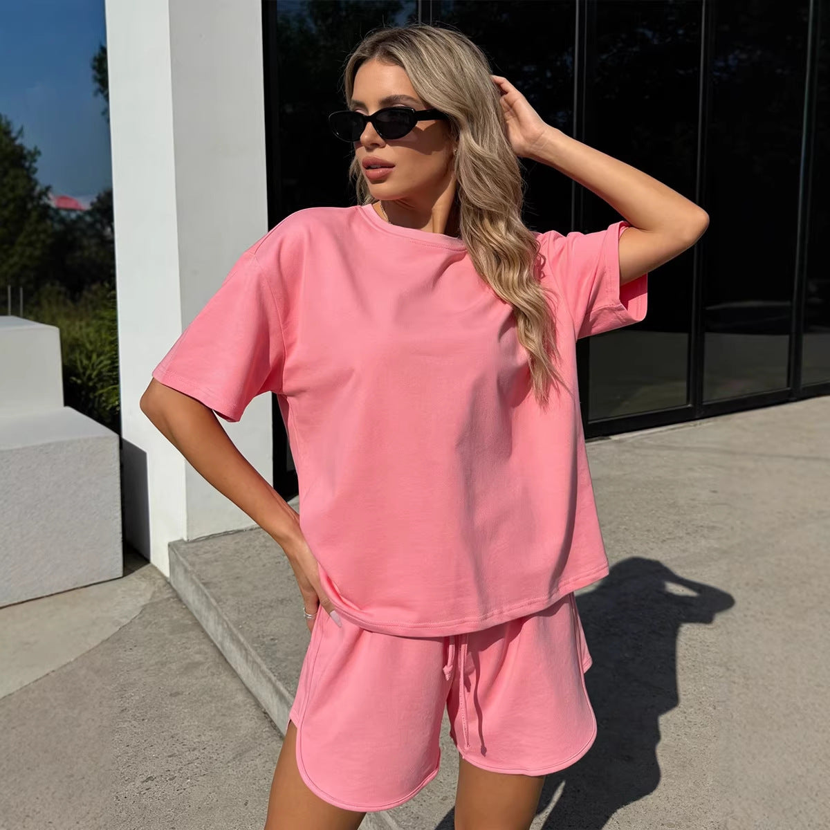 Two Piece Shorts Set, Oversized Tee & Drawstring Shorts