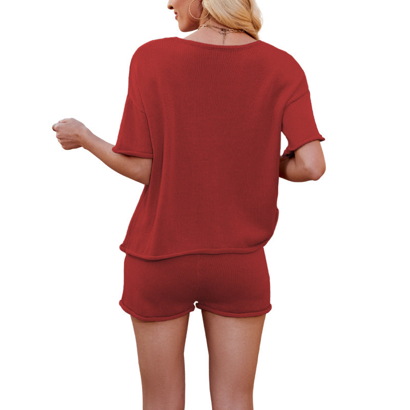 2026 Summer Knit Set Women’s Shorts & Loose T-Shirt Outfit