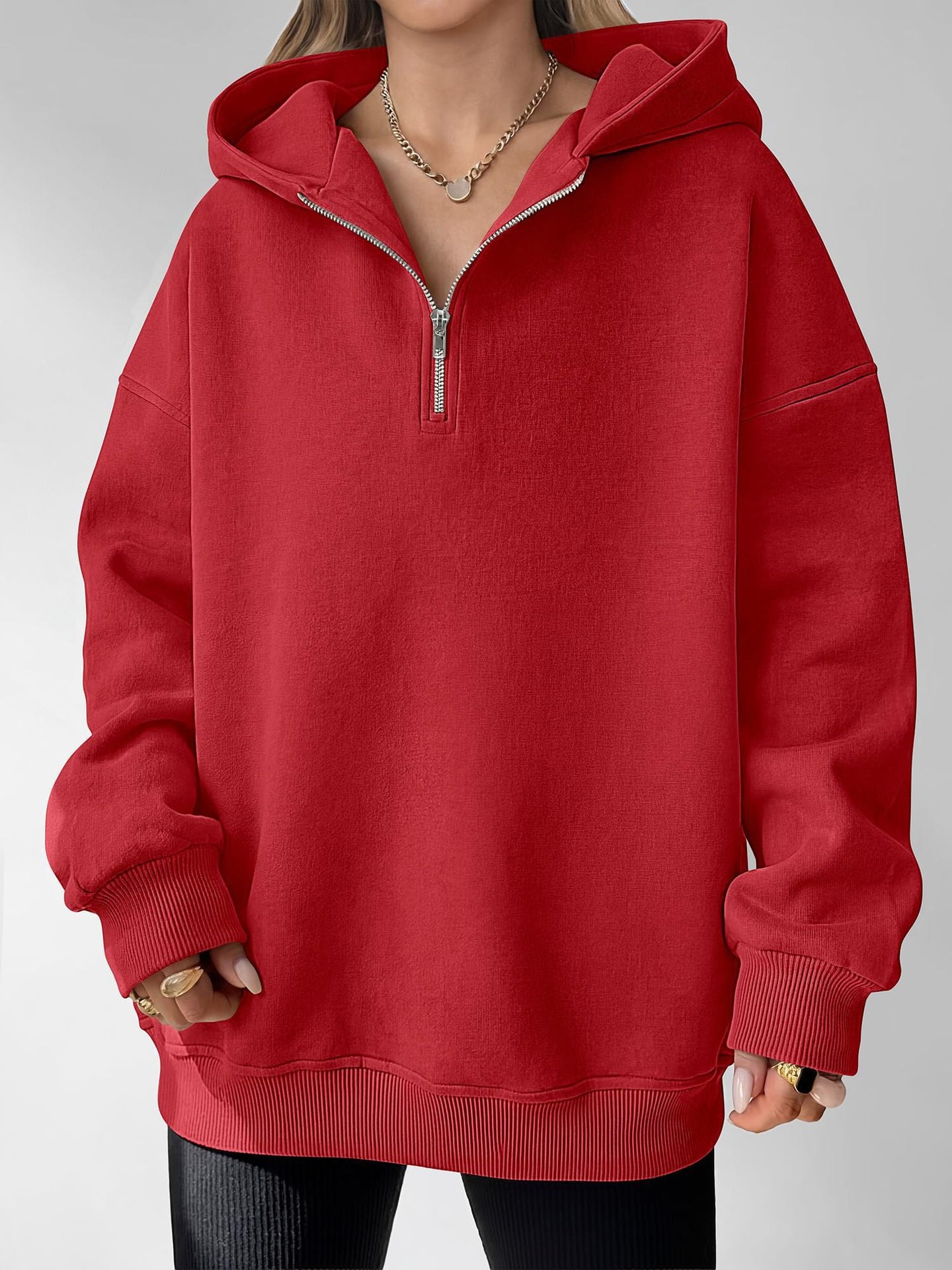 Half Zip Hoodie Relaxed Fit Pullover Sweatshirt