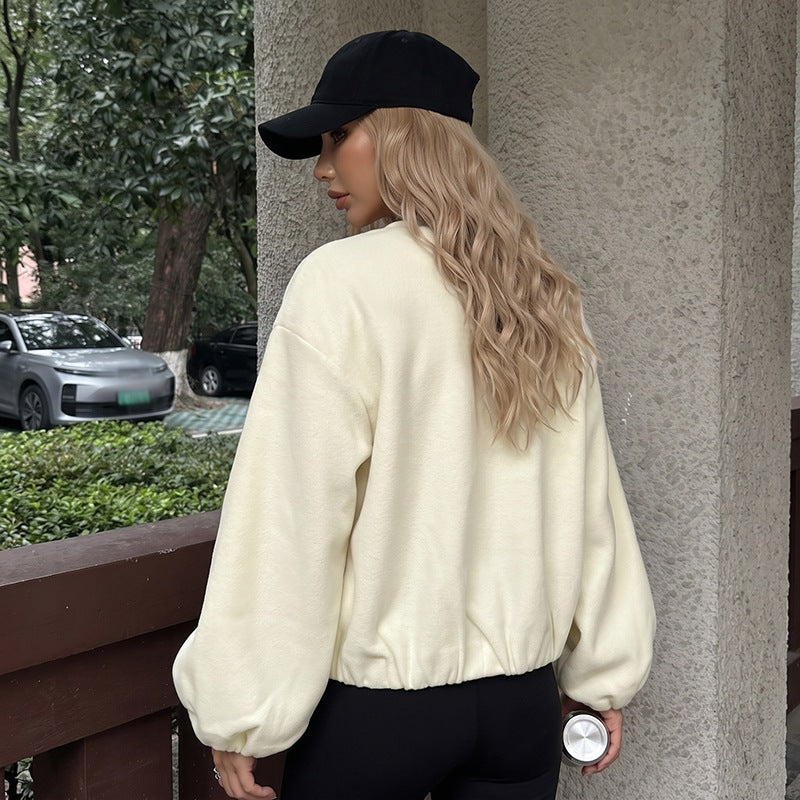 Fleece Zip Up Bomber Jacket Relaxed Fit