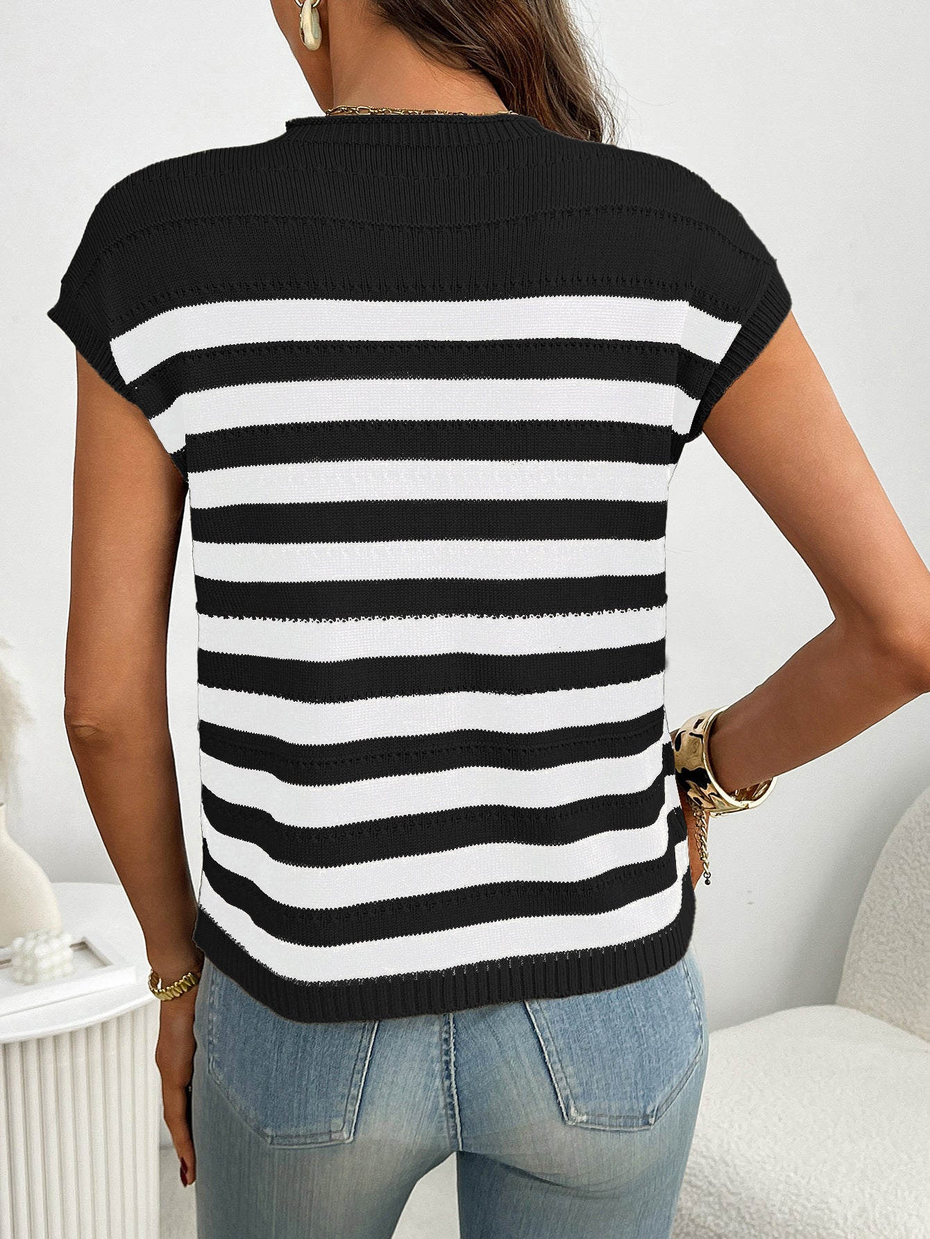 Women’s Striped Knit Top Sleeveless Sweater Casual Pullover