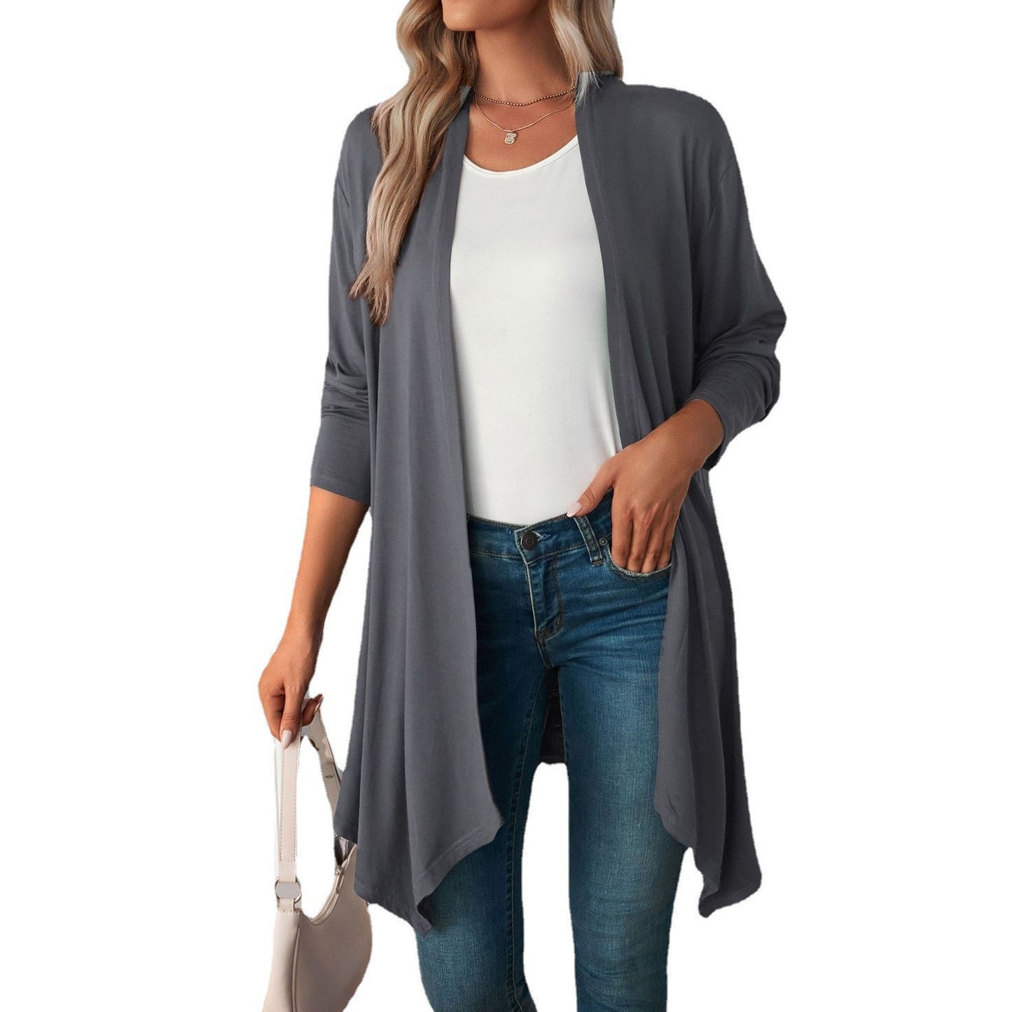 Women's Lightweight Solid Open Front Long Cardigan