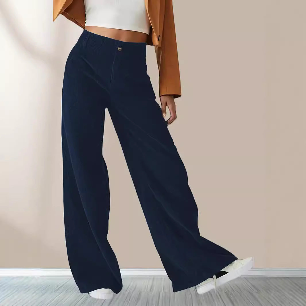 Velvet Straight Leg Pants High Waist Casual Long Trousers