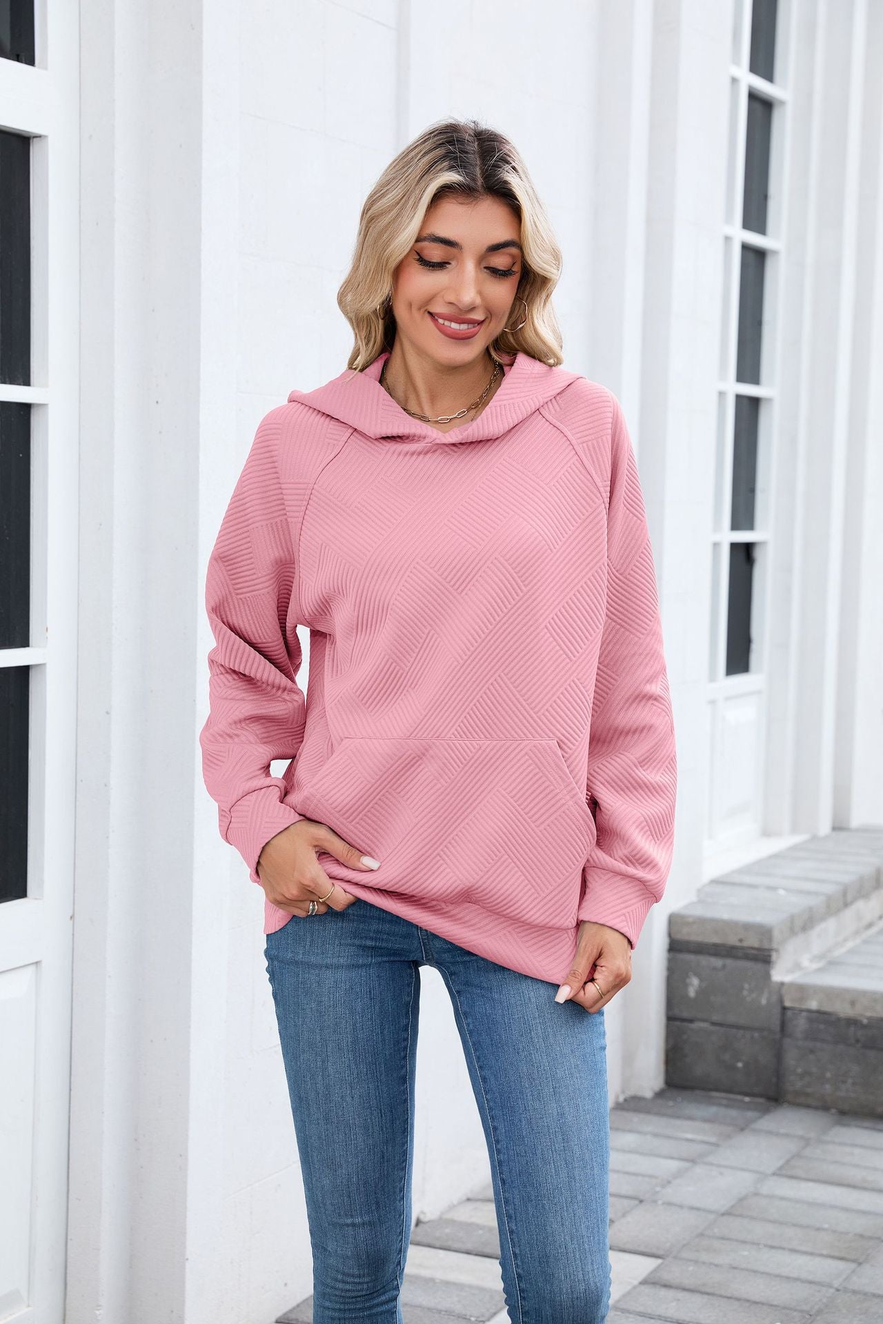 Textured Chevron Hoodie | Cozy Pullover Kangaroo Pocket