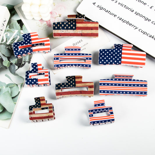 Patriotic American Flag Hair Claw Clip 4th of July Accessory