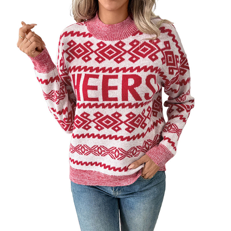 Women's Oversized Christmas Sweater Mock Neck Pullover