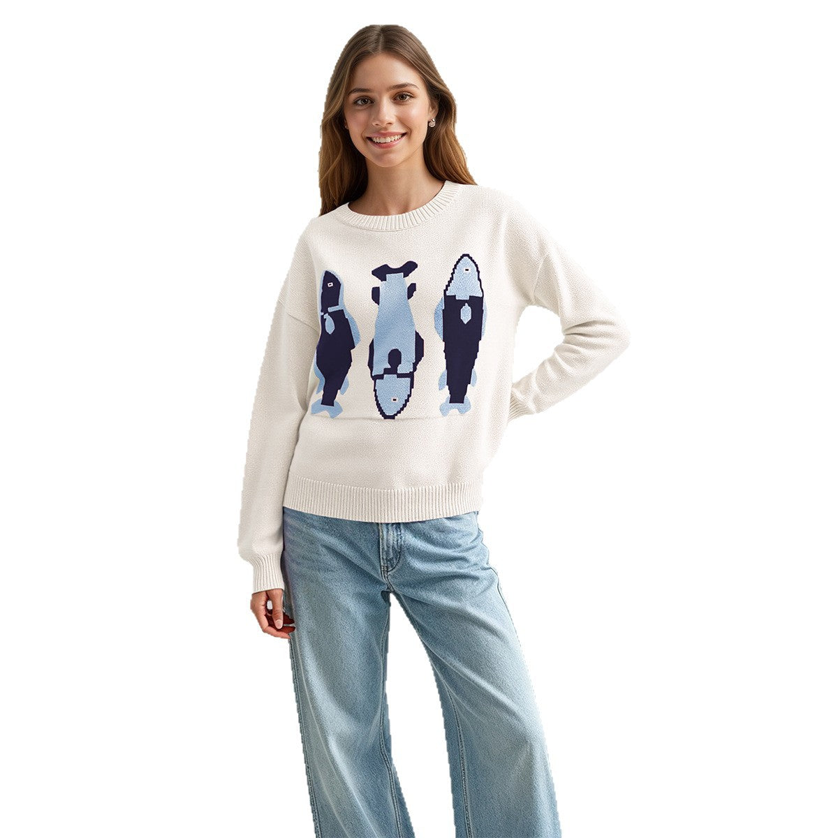 Women's Oversized Crewneck Graphic Knit Sweater