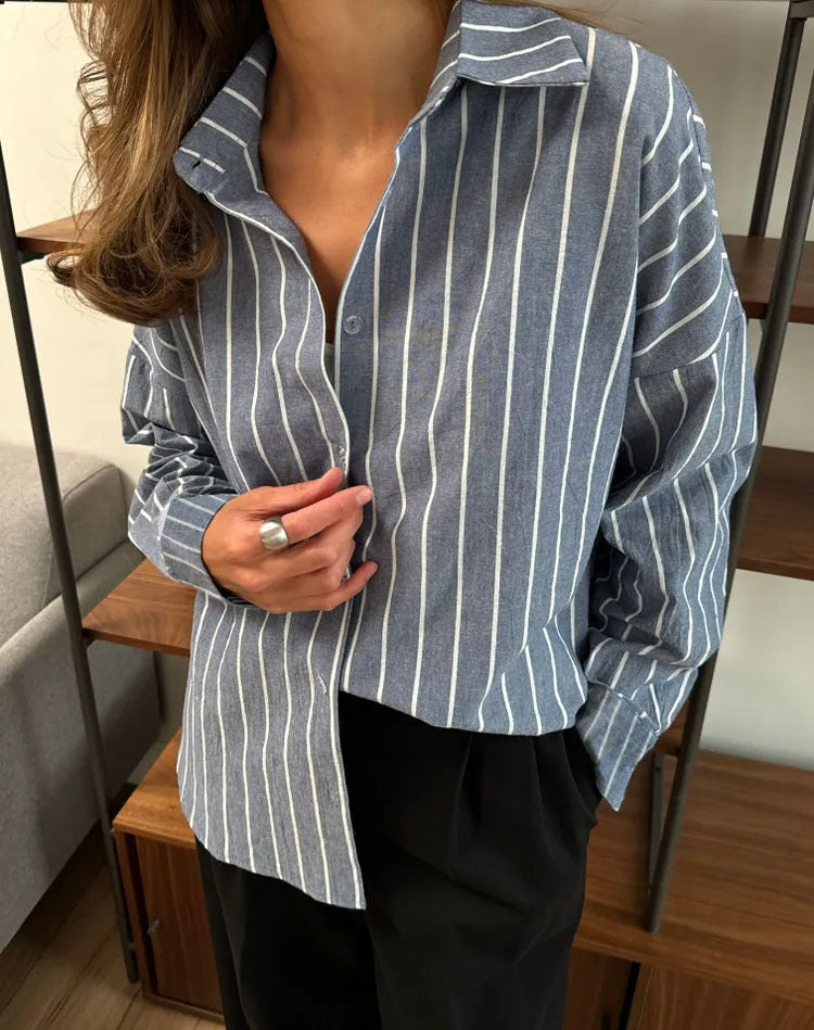 Women’s Striped Button Down Shirt Oversized Casual Blouse