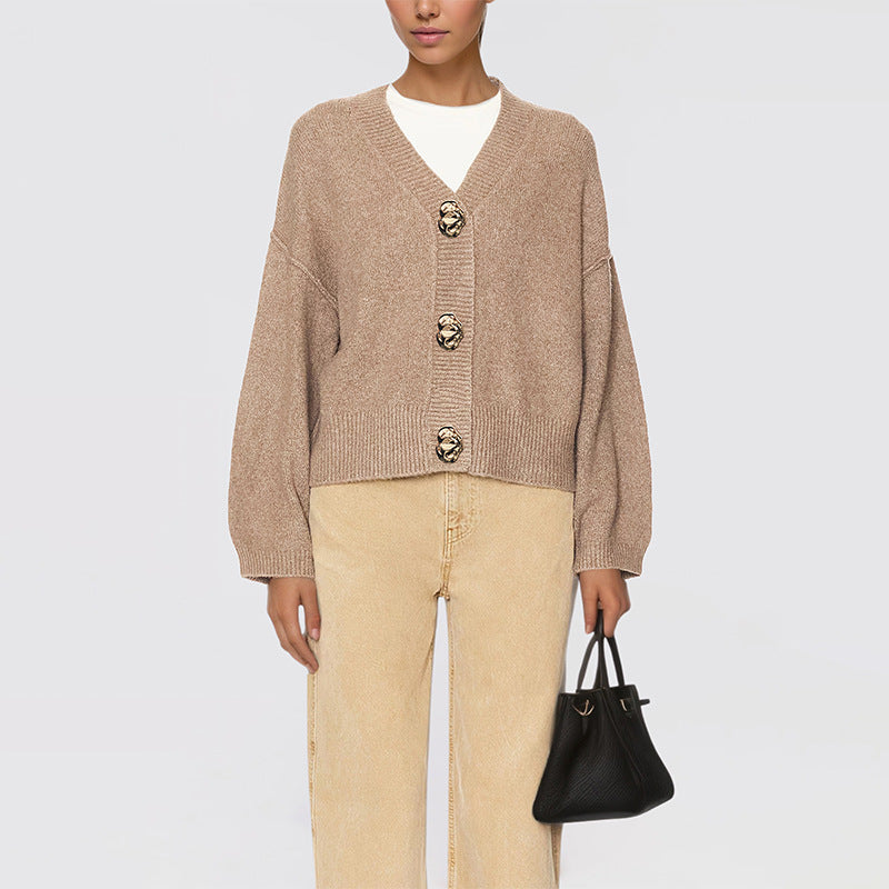 Women's Oversized Chunky V Neck Button Front Cardigan