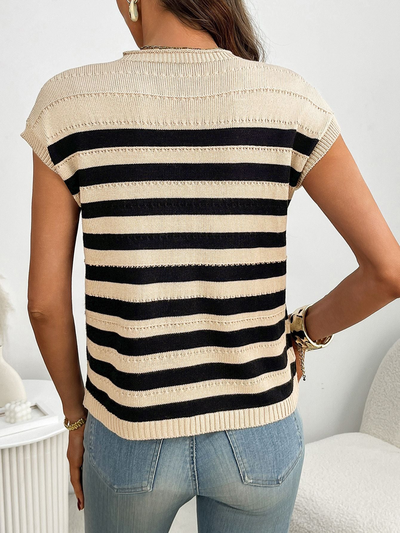 Women’s Striped Knit Top Sleeveless Sweater Casual Pullover