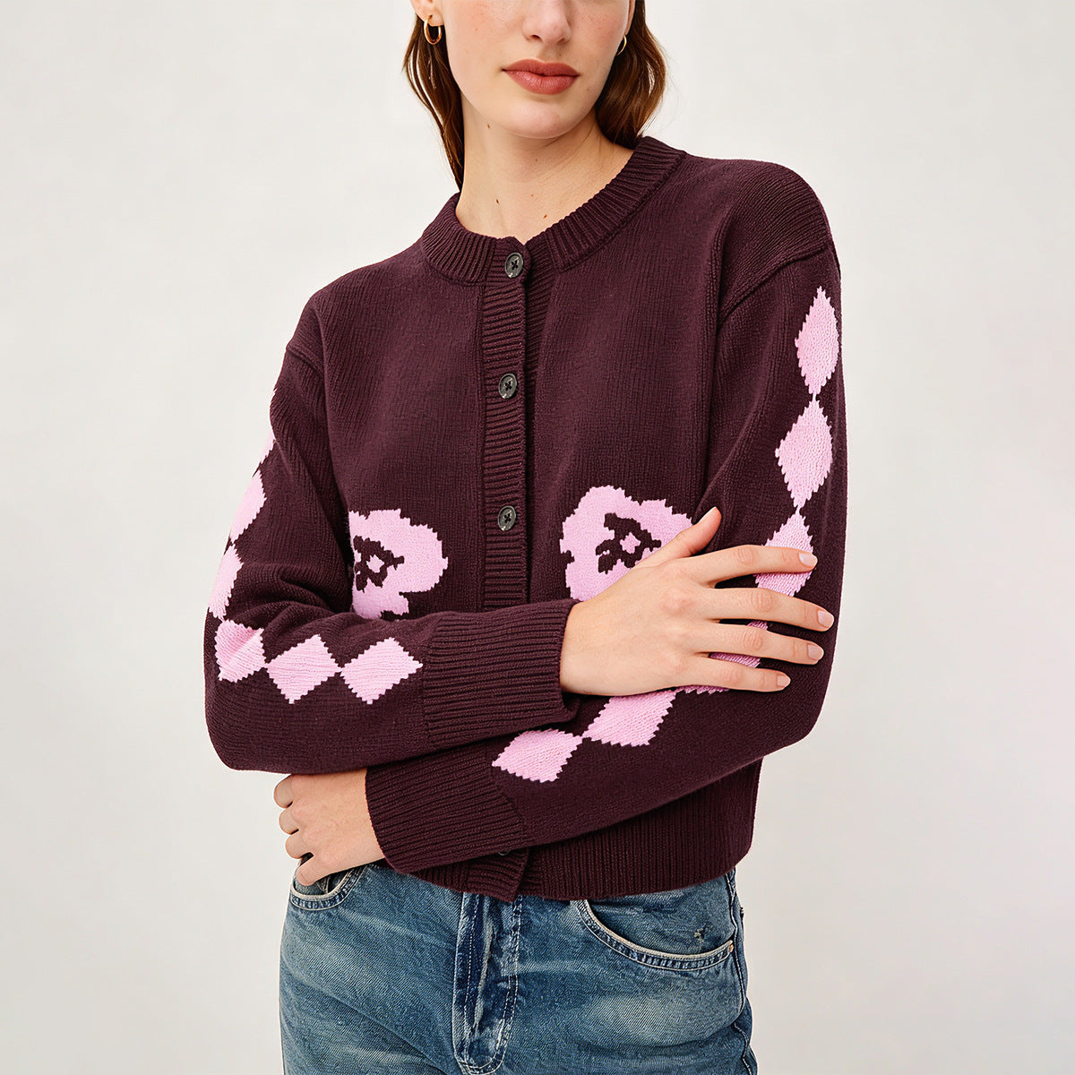 Women's Oversized Floral Button Front Cardigan Sweater