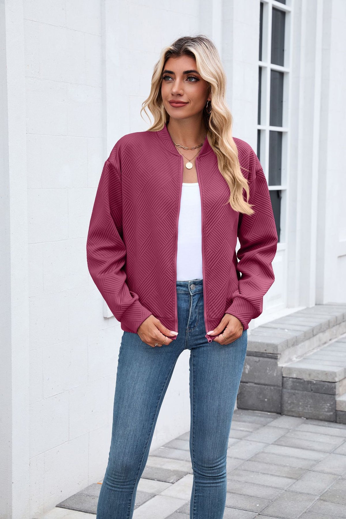 Women's Oversized Quilted Zip-Up Bomber Jacket