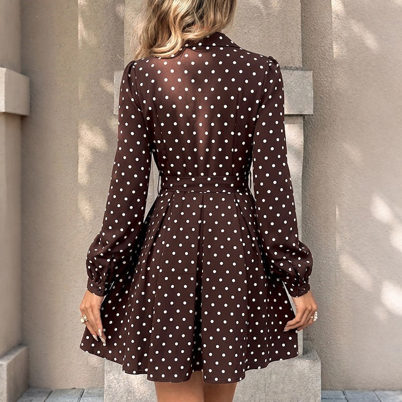 Polka Dot Shirt Dress Tie Waist A Line Mini Dress