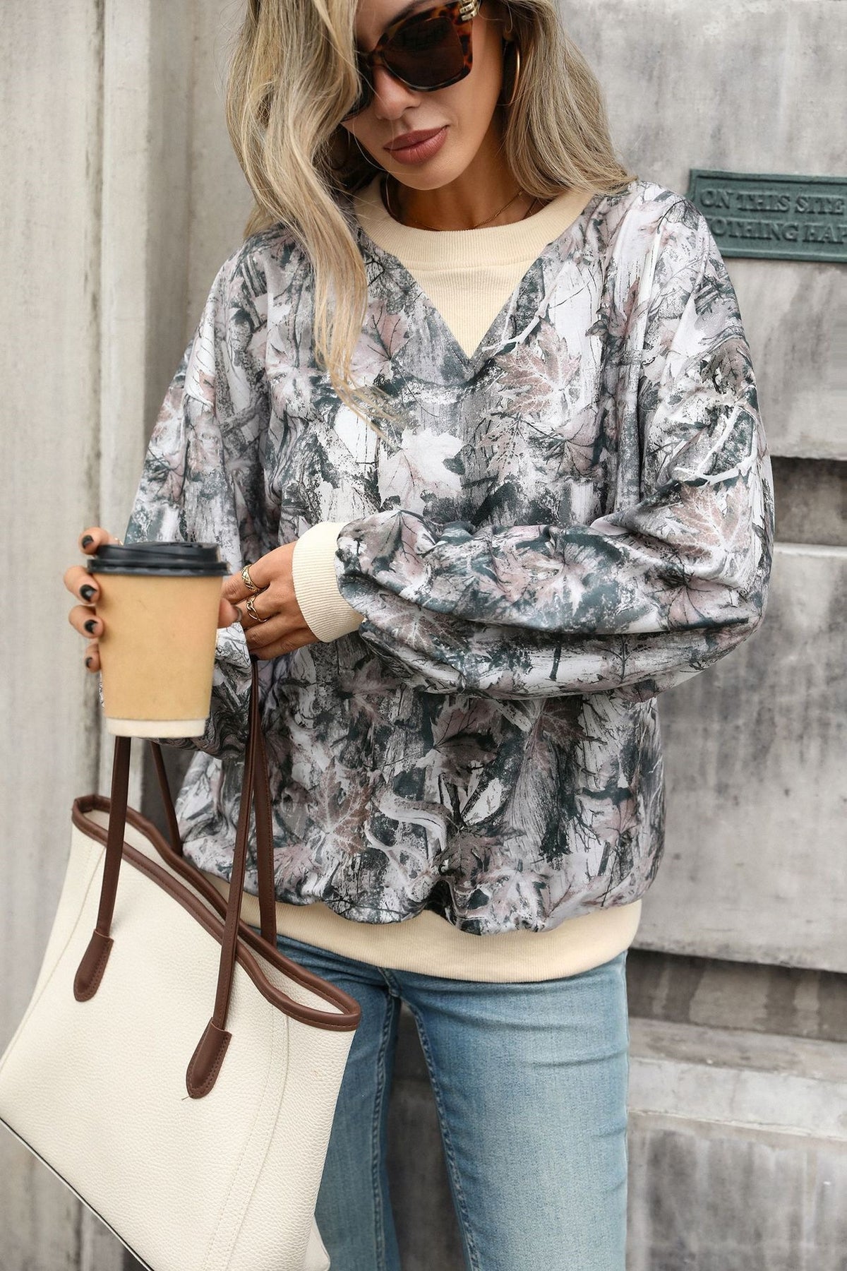 Women's Oversized Crewneck Camo Leaf Sweatshirt