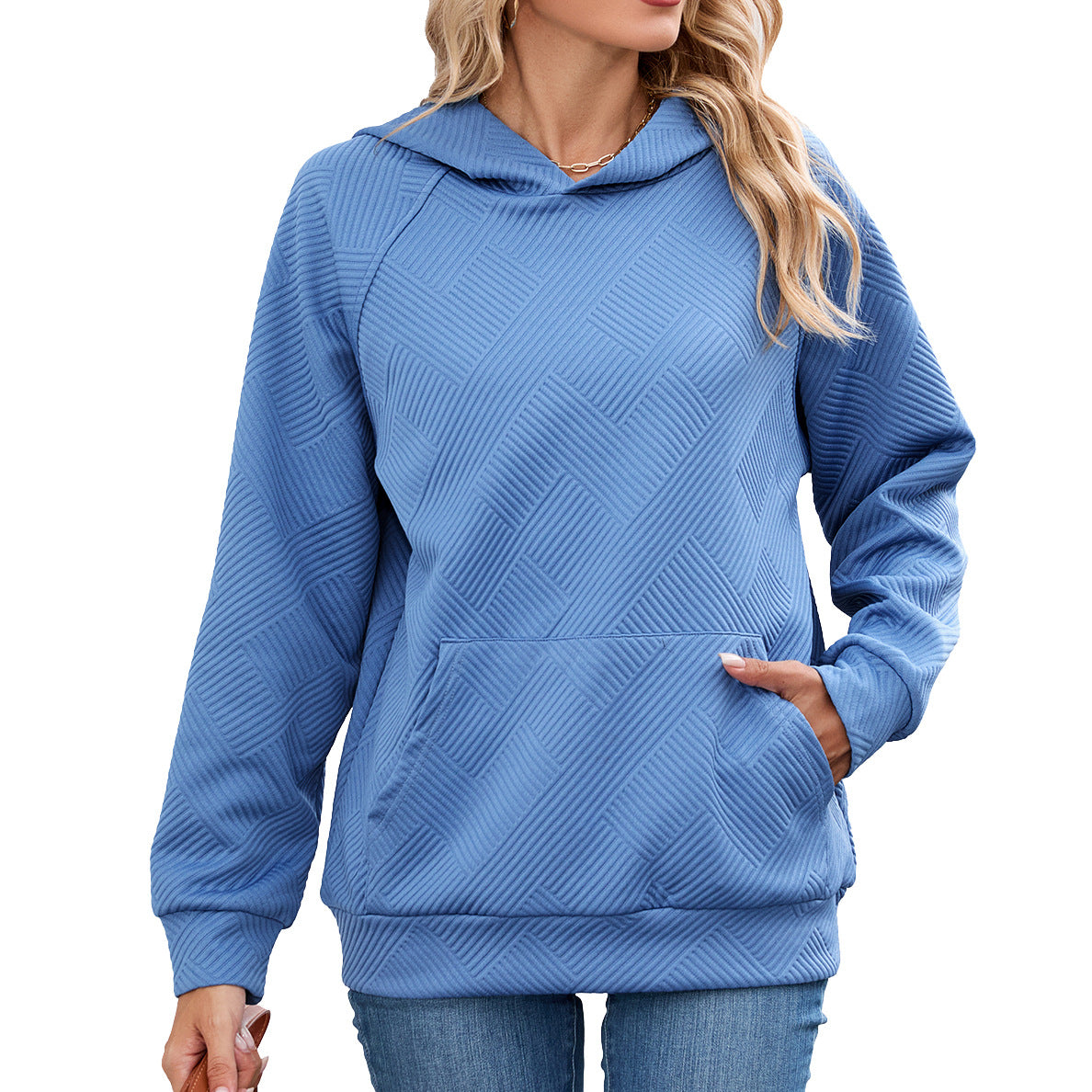 Women's Oversized Hoodie Textured Long Sleeve Pocket Top