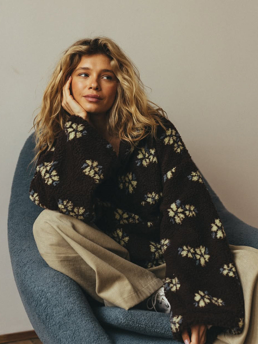 Floral Sherpa Pullover Half Zip Sweatshirt