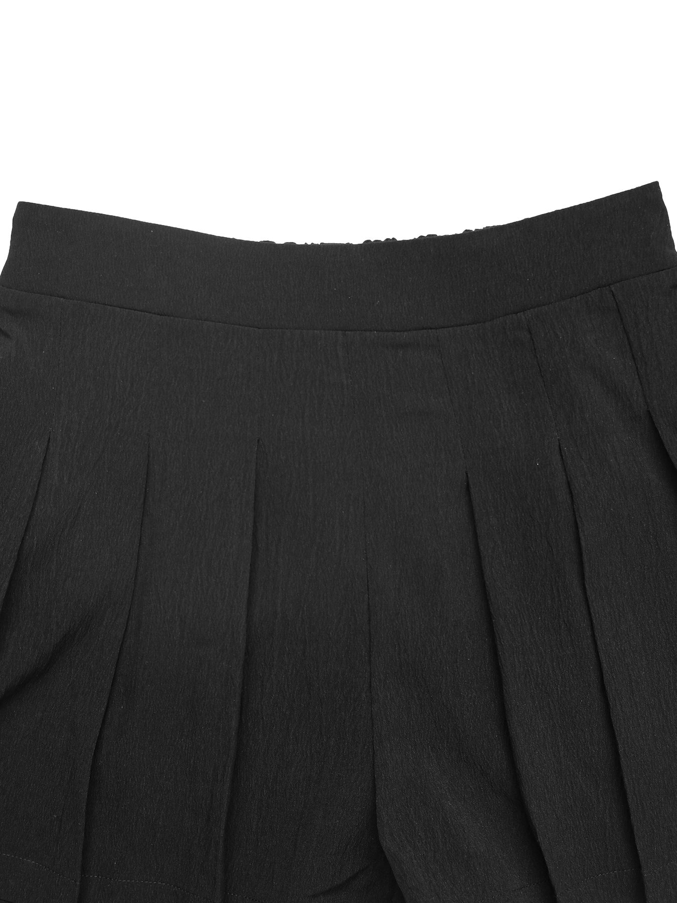 Black Urban Style Wide Leg Pleated Mini Shorts with Pockets
