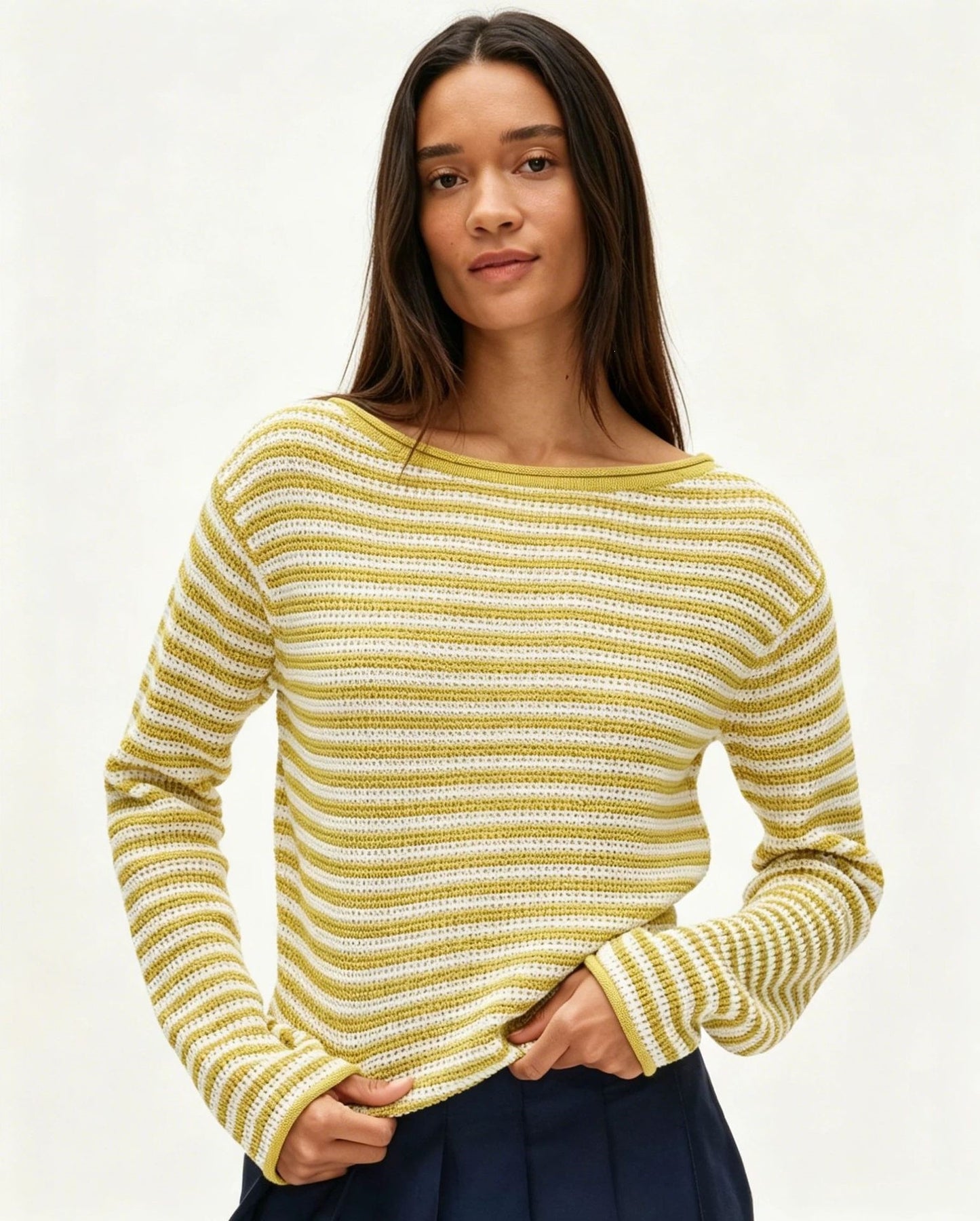 Striped Oversized Sweater Casual Crew Neck Fall Pullover