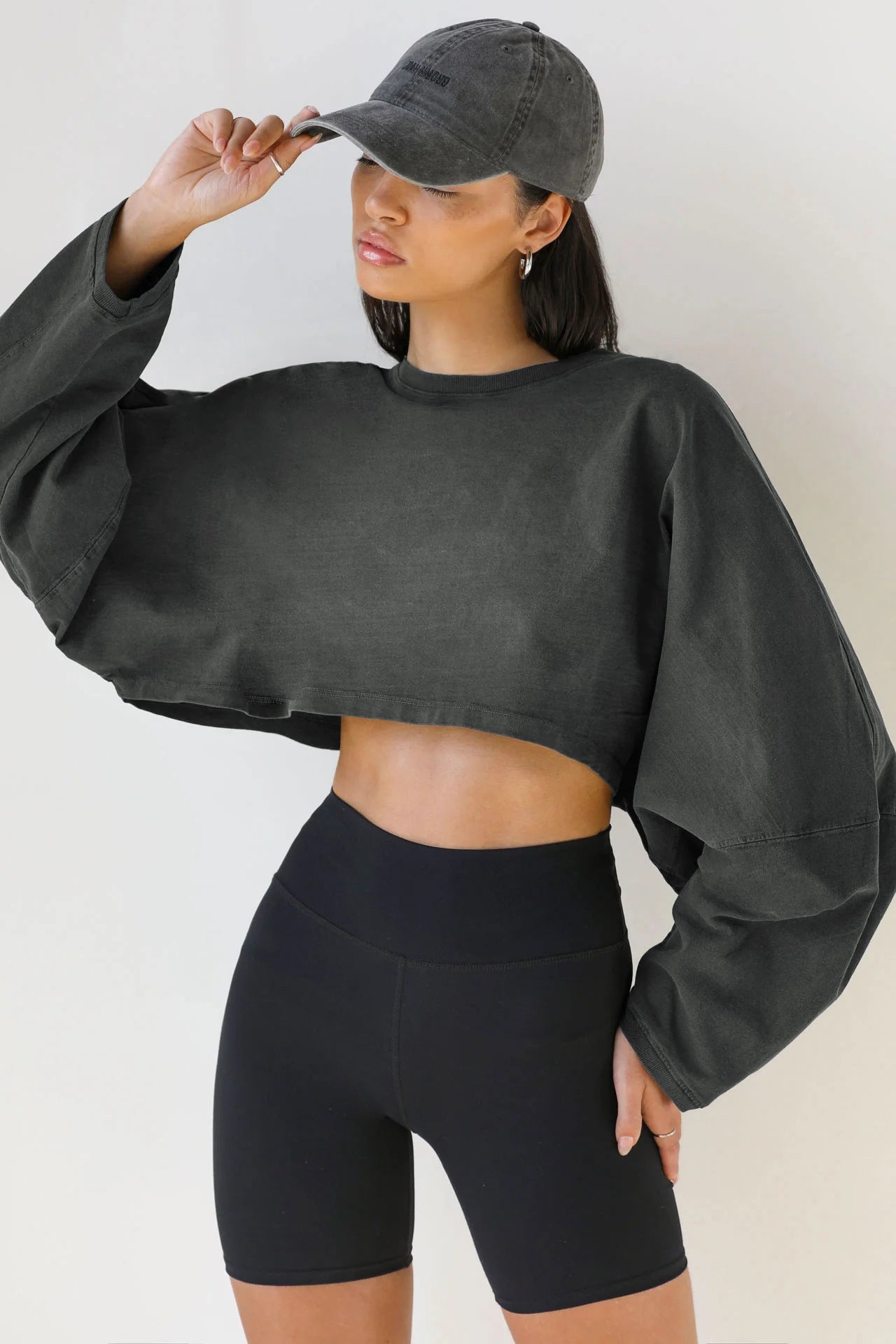 Cropped Crewneck Sweatshirt Women Long Sleeve Crop Top Tee