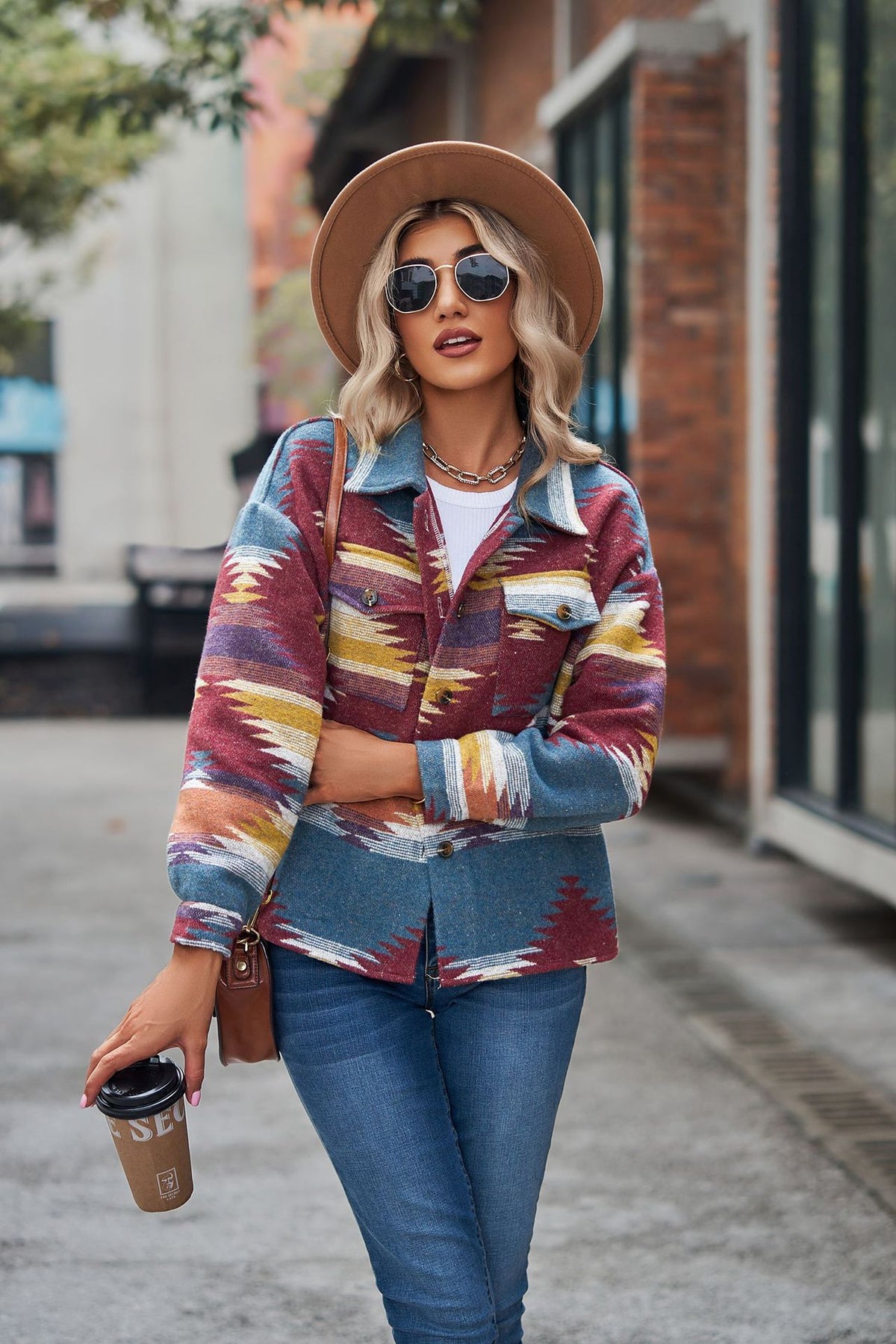 Women's Aztec Cropped Shacket Oversized
