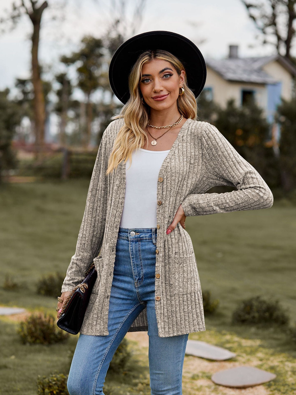 Ribbed Knit Longline Cardigan Button Front