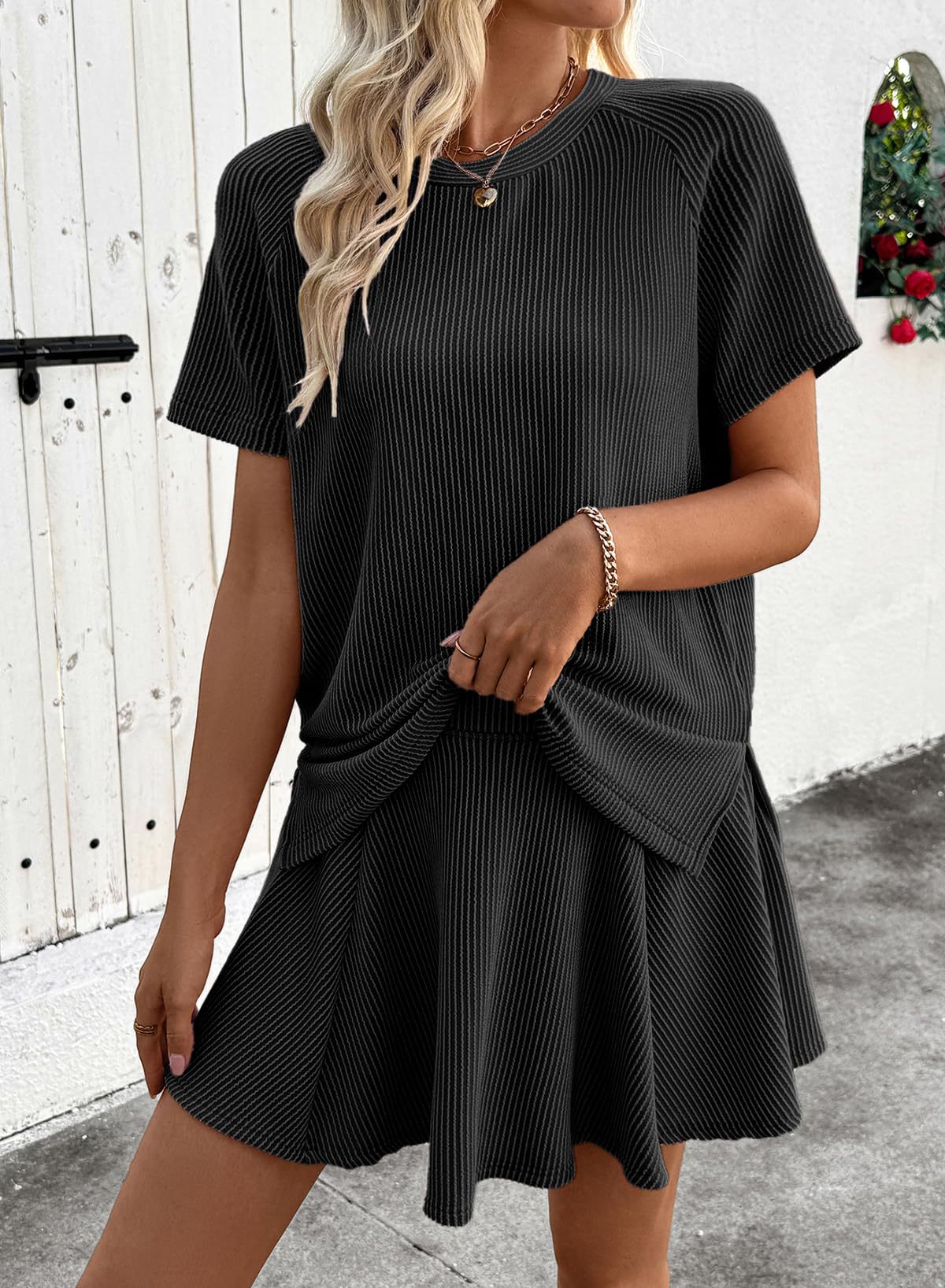 Textured Knit Matching Skirt Set Casual Lounge