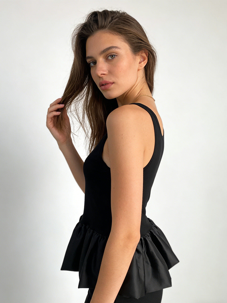 Modal Bubble Hem Tank Trendy Sleeveless Top