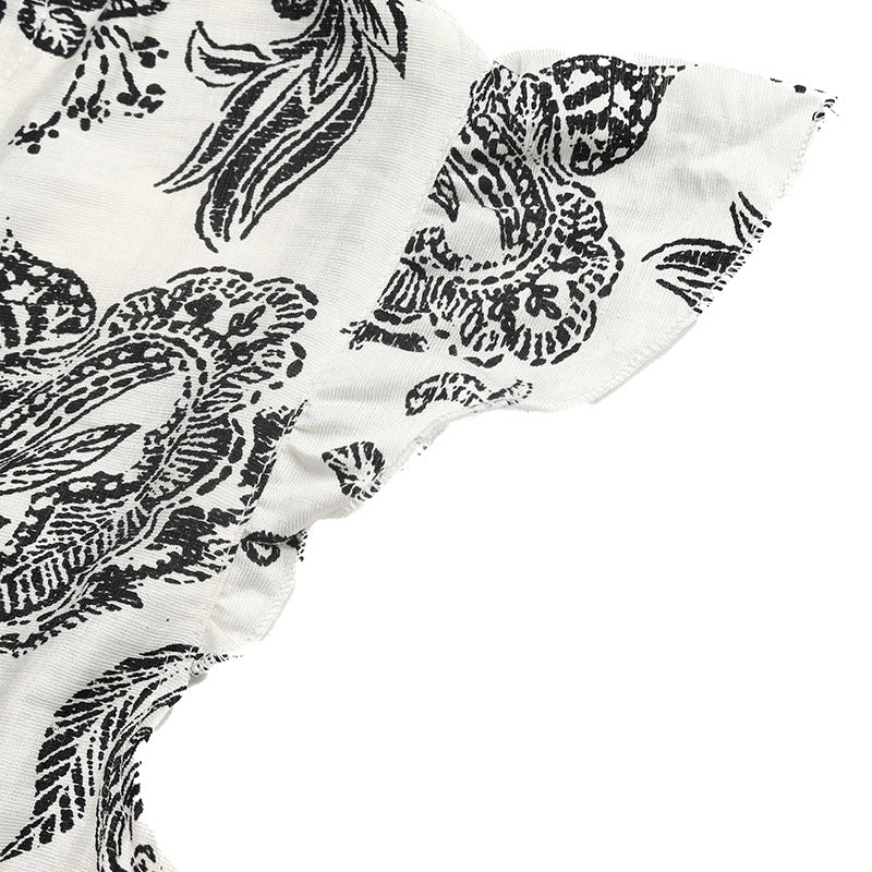 Paisley Print Maxi Dress V Neck Flutter Sleeve Boho