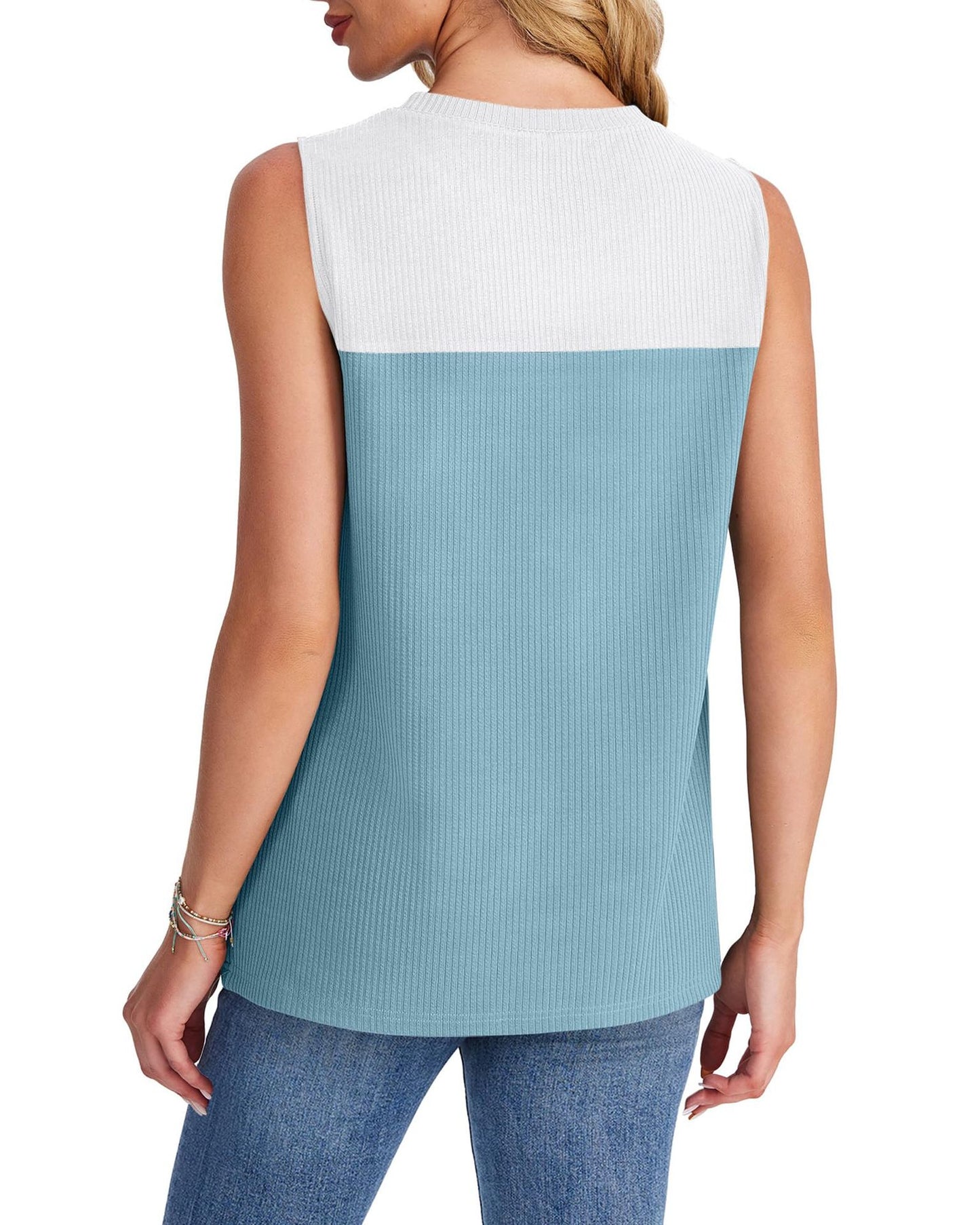 Women’s Color Block Sleeveless Knit Top Summer Casual