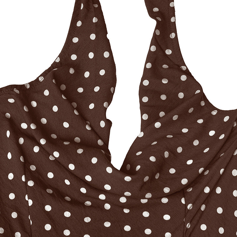 Polka Dot Halter Mini Dress Ruffle Hem Sundress