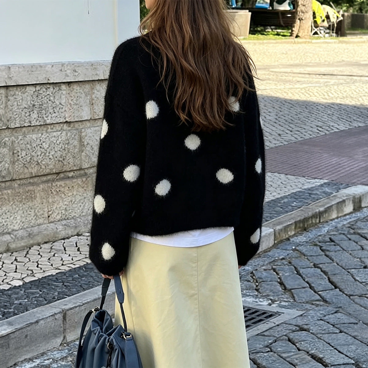 Women's Fuzzy Polka Dot Oversized Button Front Cardigan