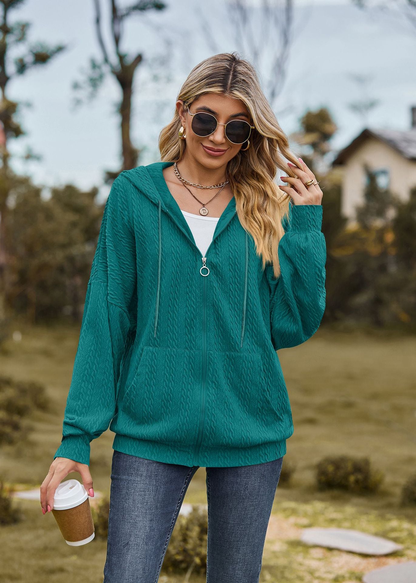 Womens Oversized Zip Up Hoodie Jacket with Pockets