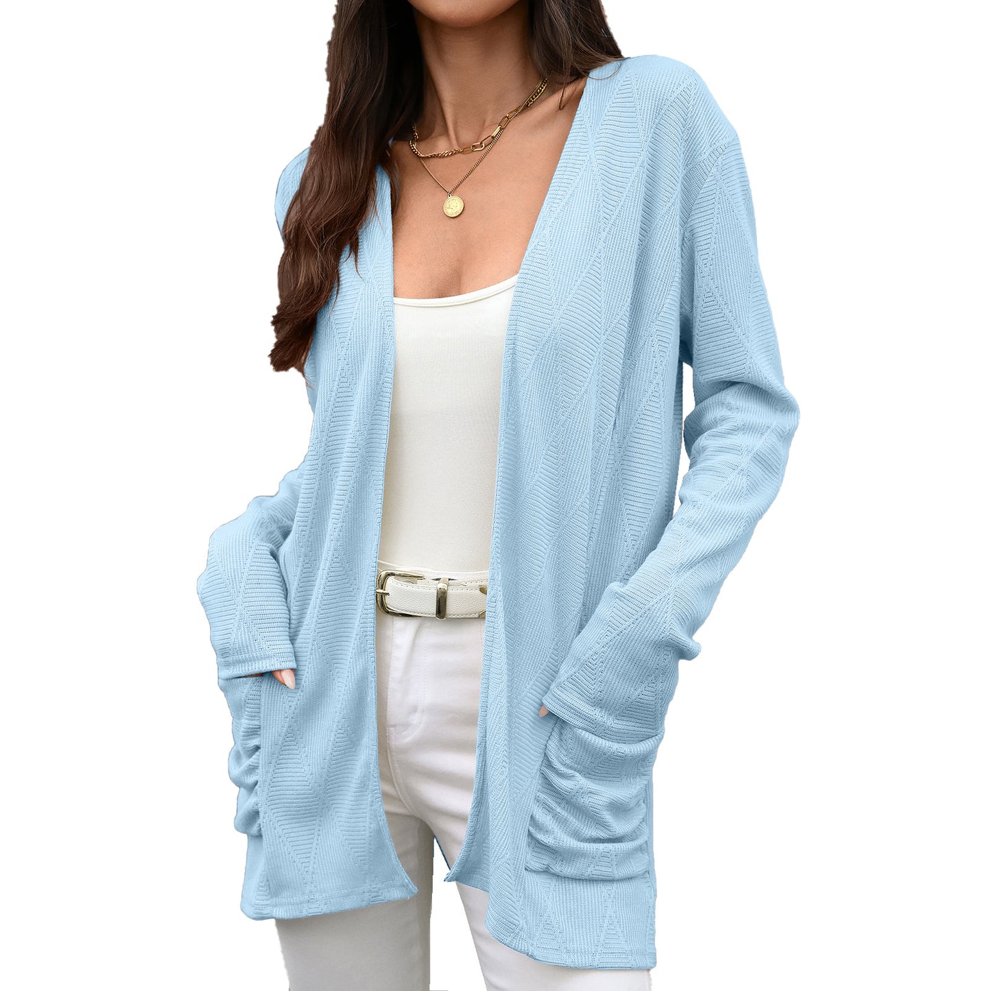 Women's Open Front Knit Cardigan Long Sleeve Pockets