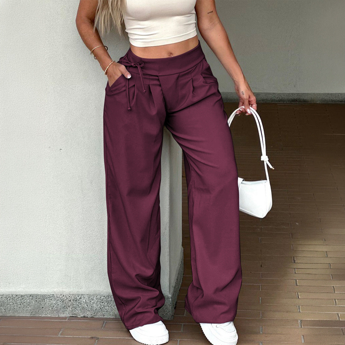 Women's High Waist Side Tie Wide Leg Dress Pants