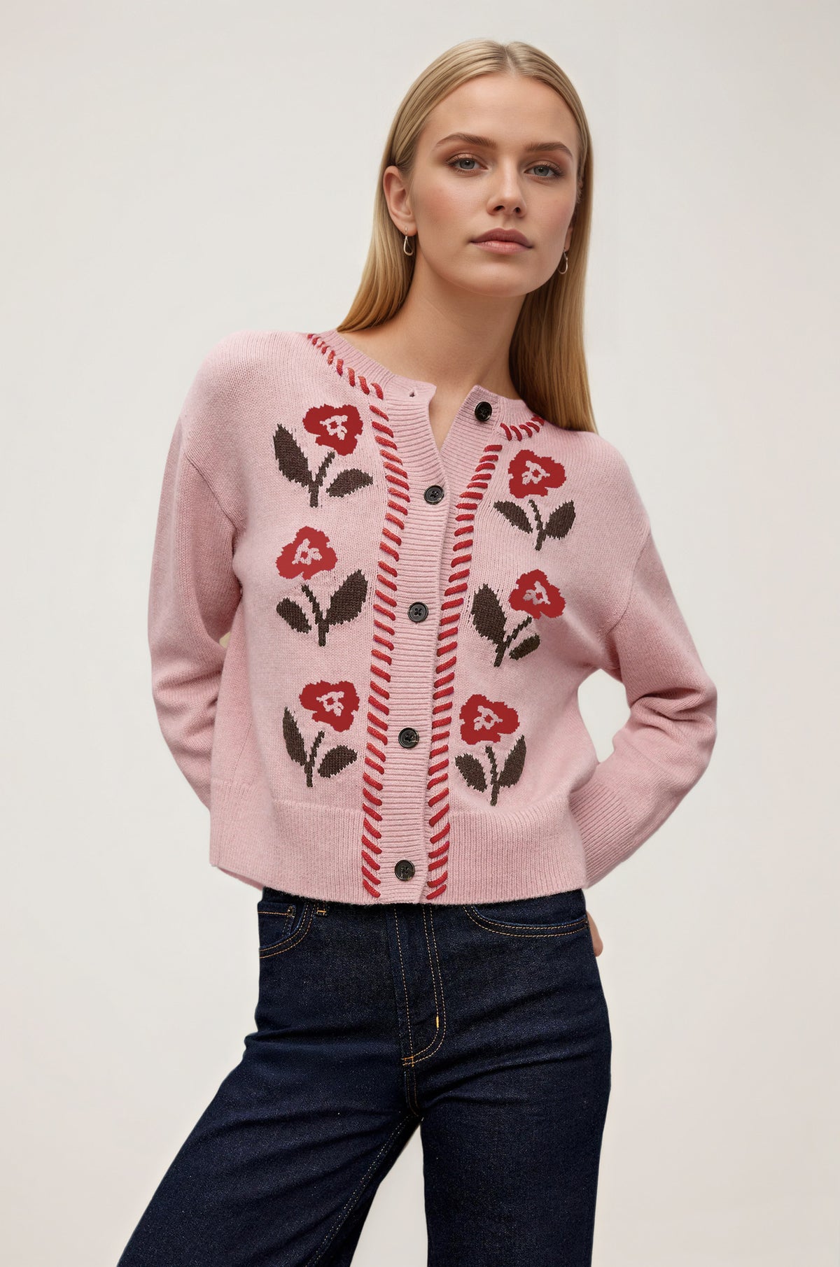 Women's Vintage Floral Knit Button Cardigan
