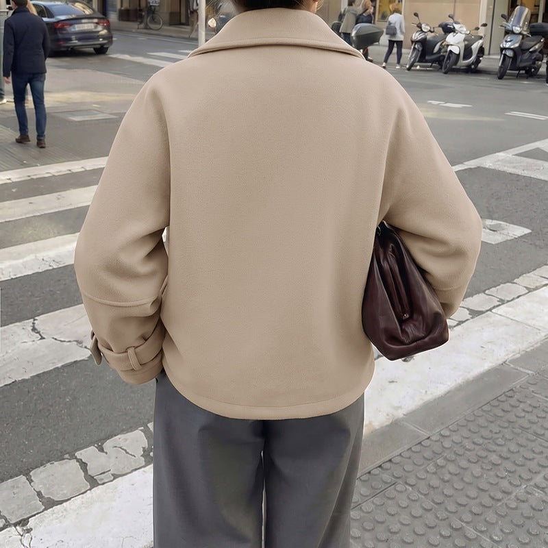 Cropped Collared Jacket Button Front Tailored Coat