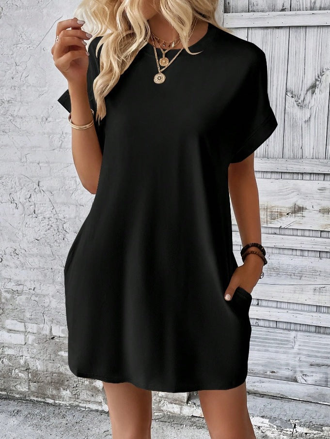 Oversized Crew Neck Casual T Shirt Dress With Pockets