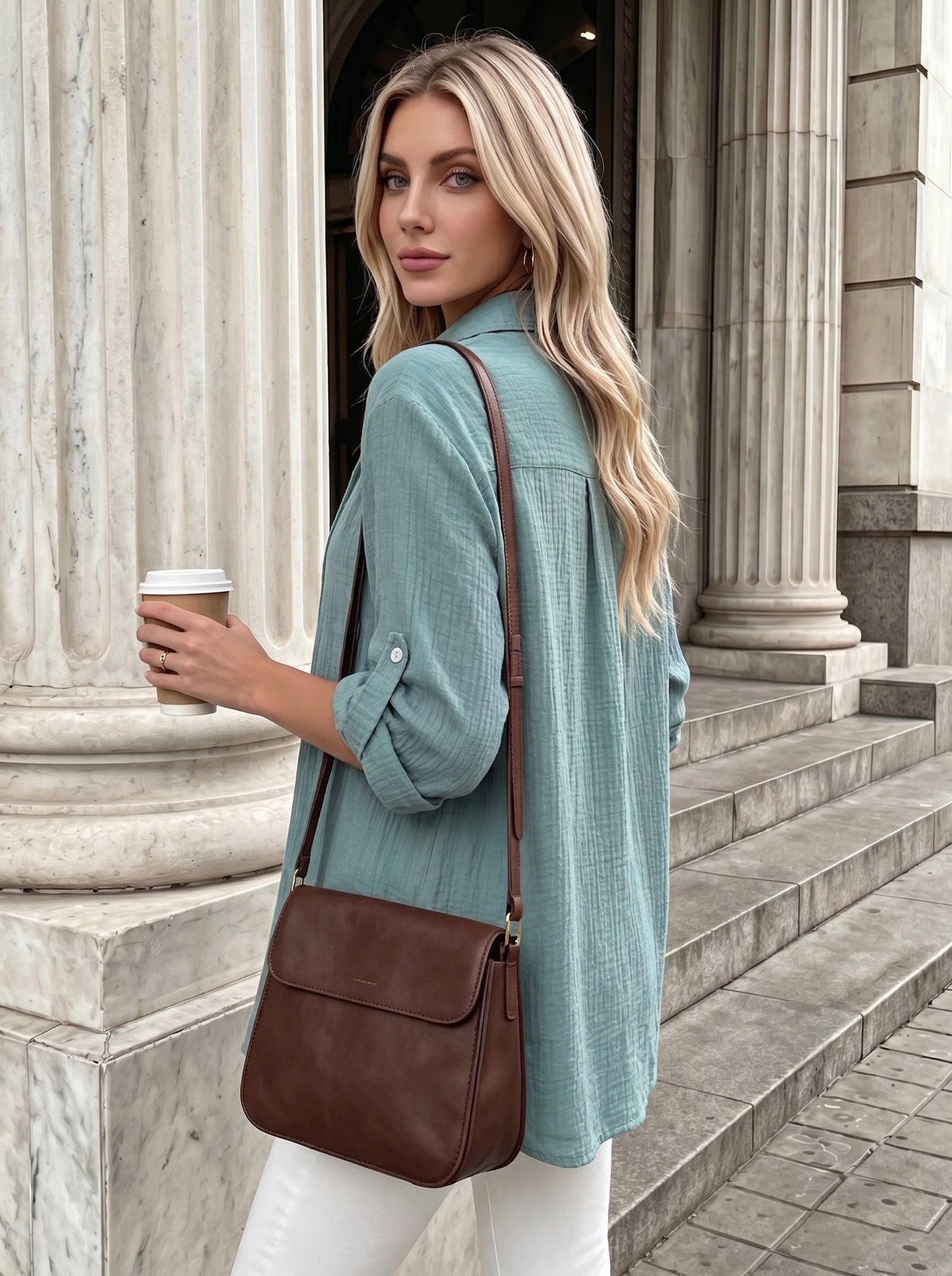 Textured Button Up Long Sleeve Shirt Jacket