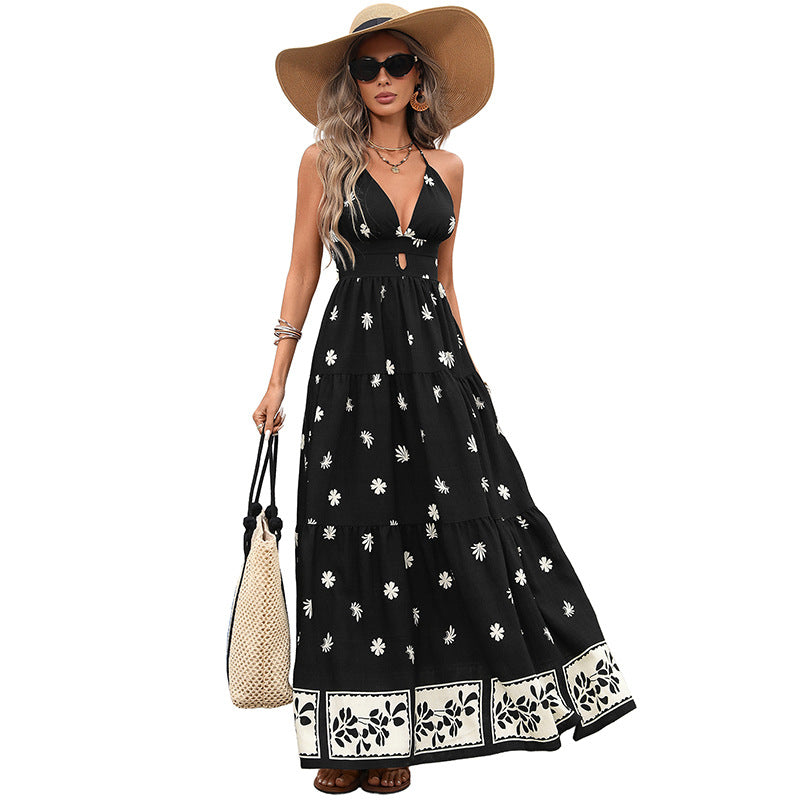 Womens Boho Maxi Dress Backless Halter Floral Vacation