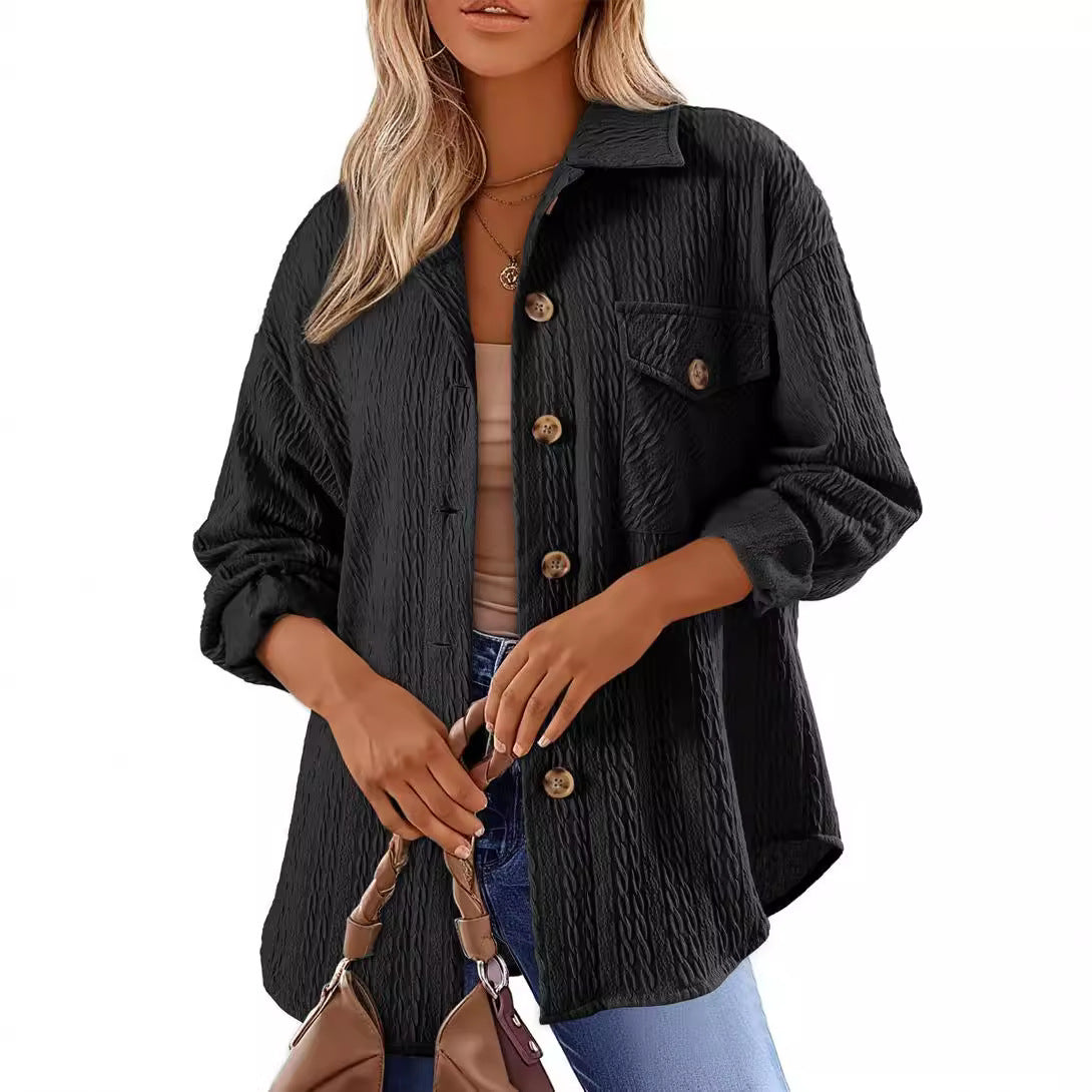 Women's Textured Shacket Oversized Button Down Shirt