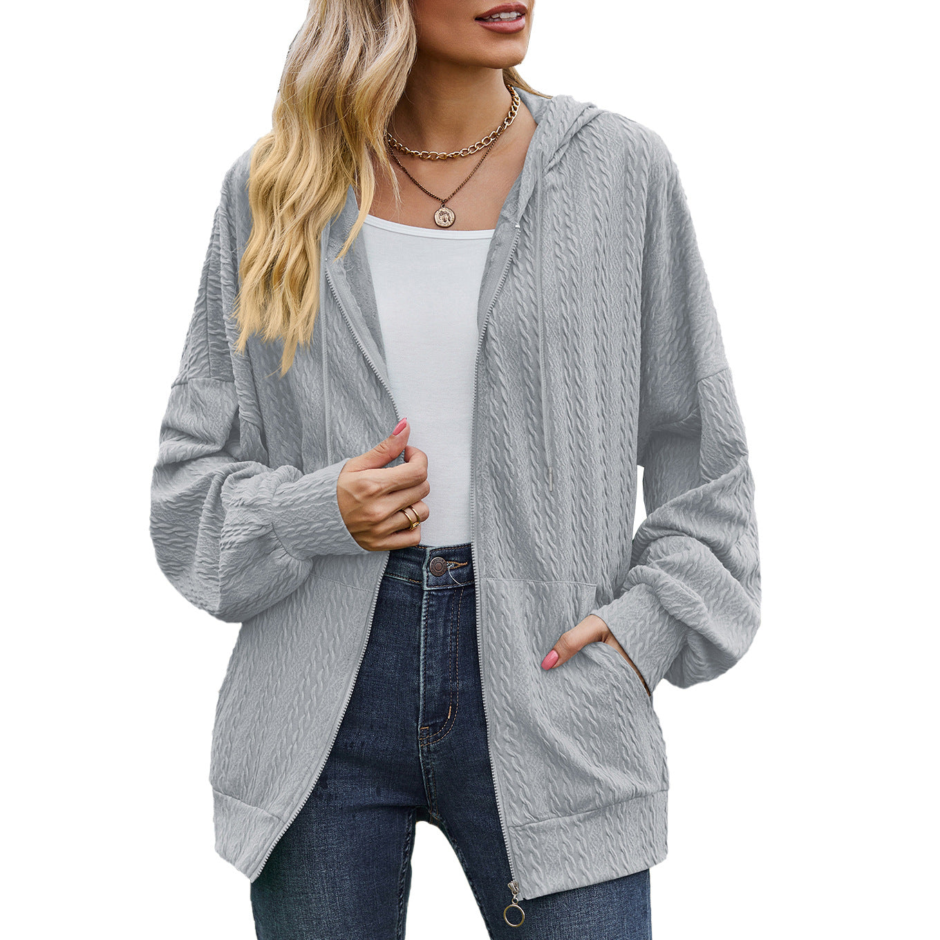 Womens Oversized Zip Up Hoodie Jacket with Pockets