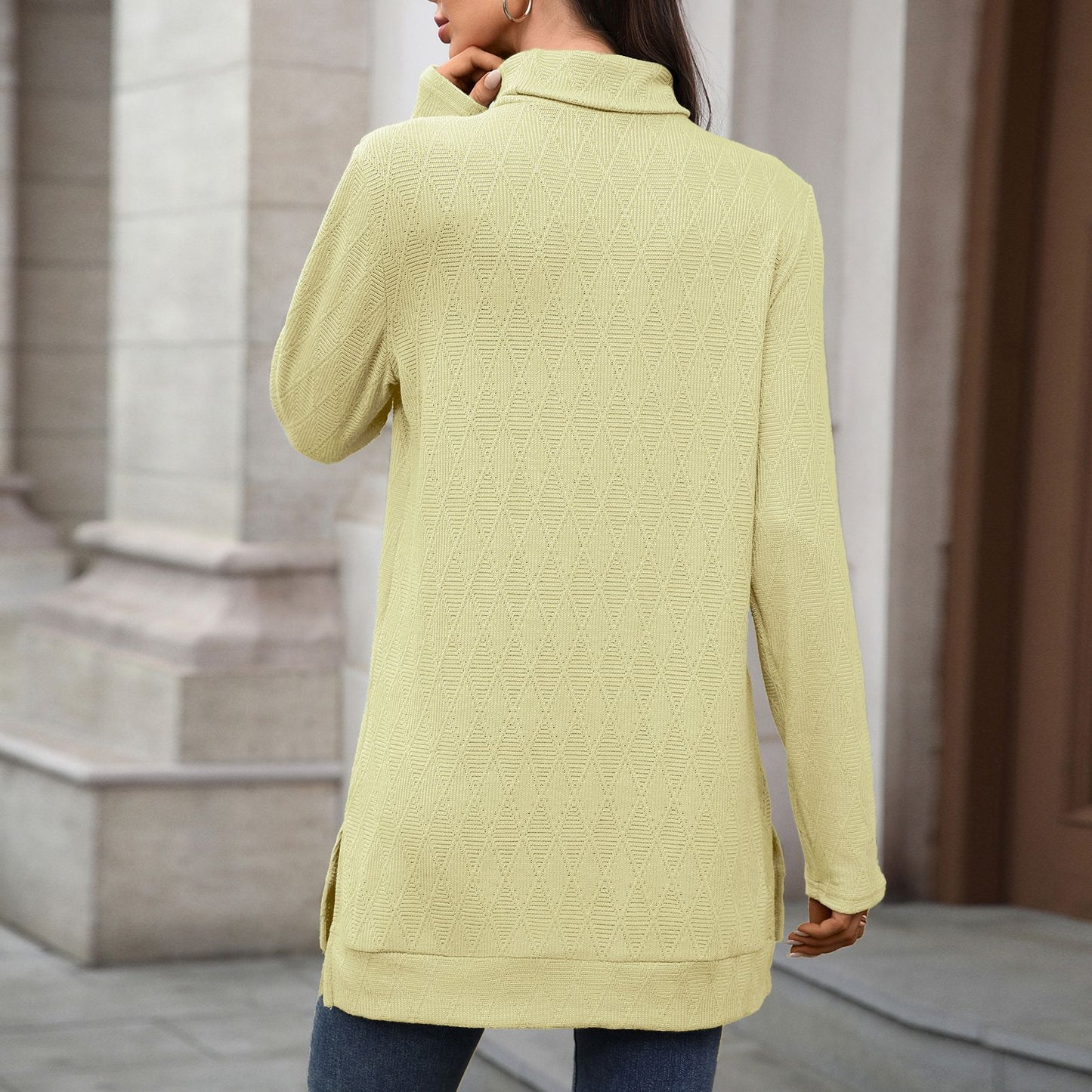 Oversized Turtleneck Long Sleeve Side Slit Tunic Top