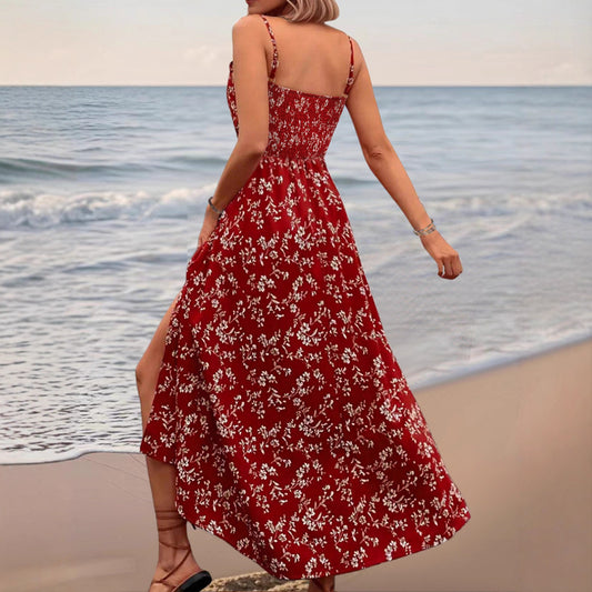 Women’s Floral Cami Maxi Dress Lace Waist Slit