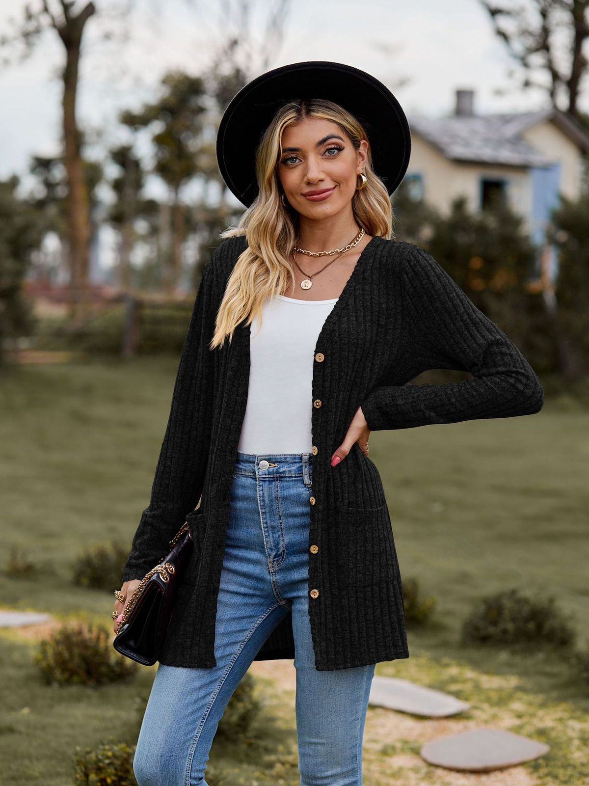 Ribbed Knit Longline Cardigan Button Front