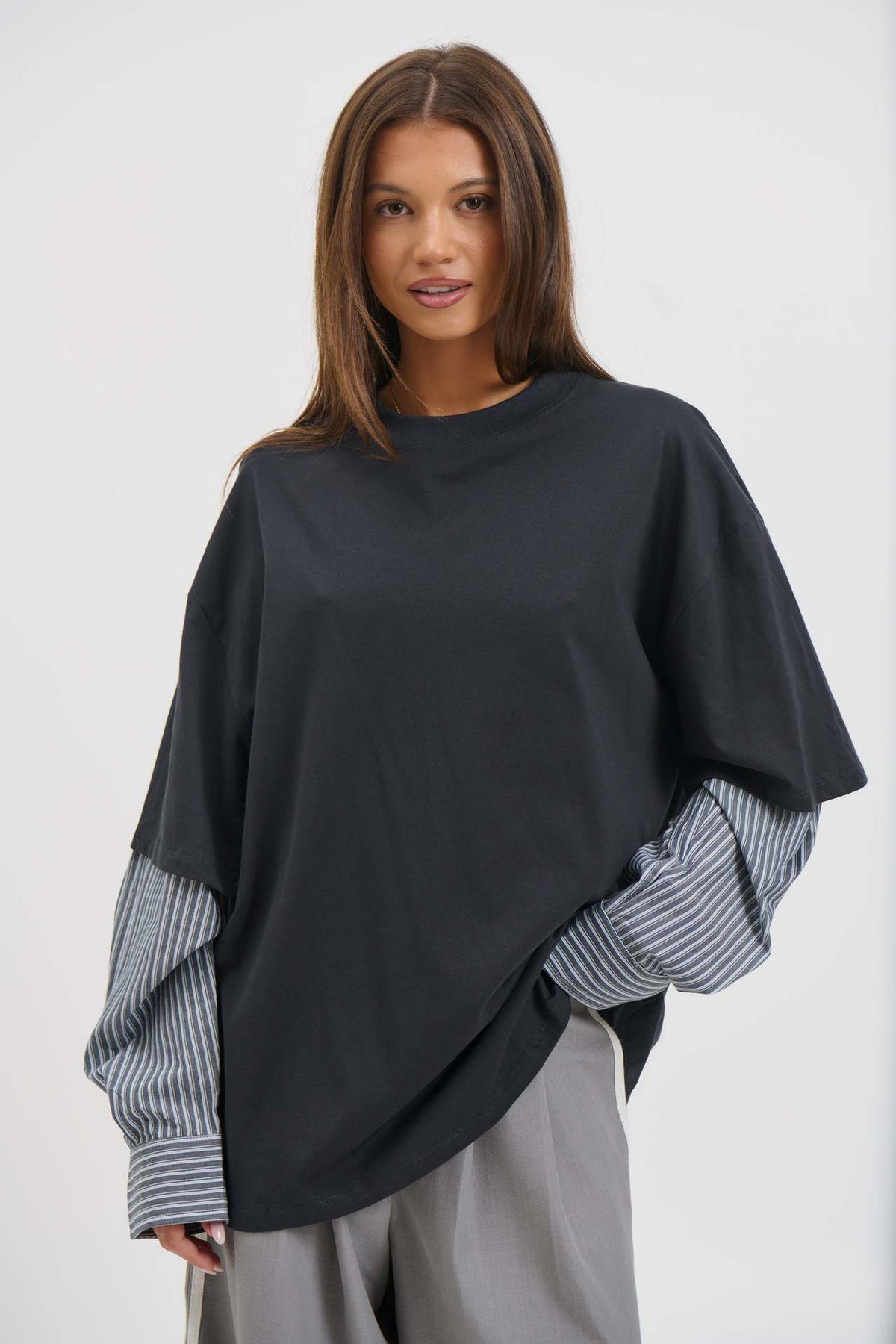 Oversized Layered Long Sleeve Cotton Tee